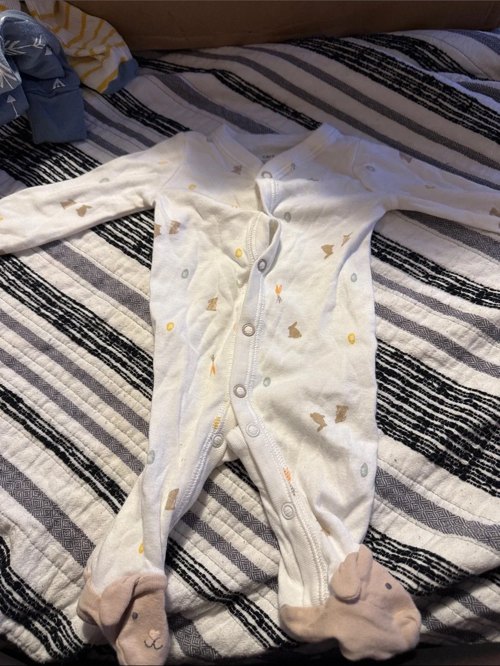 Carter's White Footed One-Piece with Neutral Animal Motifs